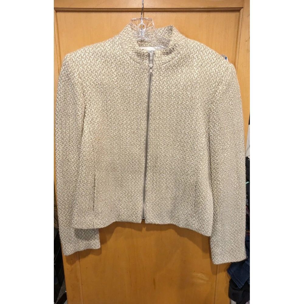 Jones New York Women Size 6 Full Zip Wool Blend Long Sleeve Jacket Beige